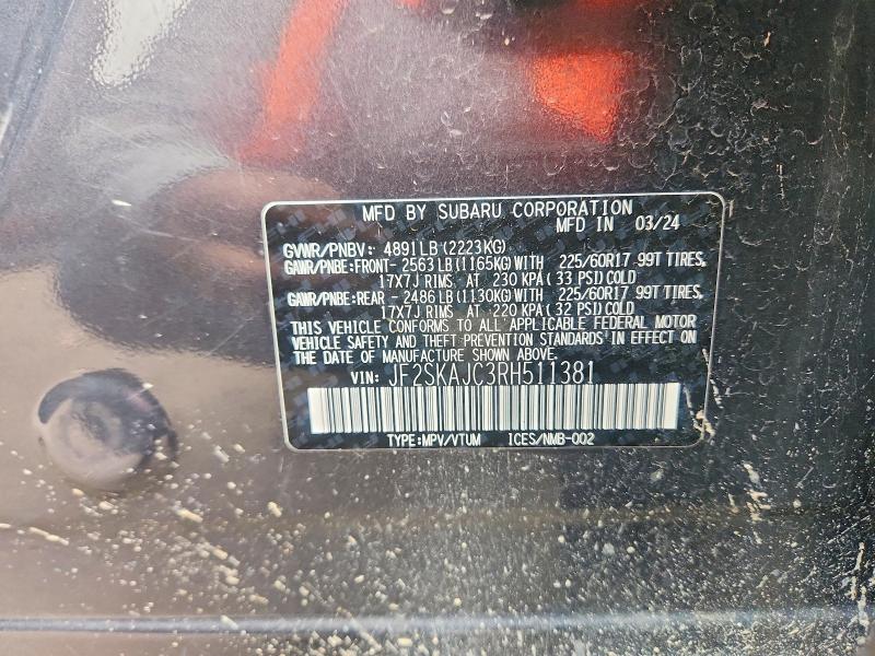 2024 Subaru Forester მანქანა იყიდება აუქციონზე, vin: JF2SKAJC3RH511381, აუქციონის ნომერი: 66979876