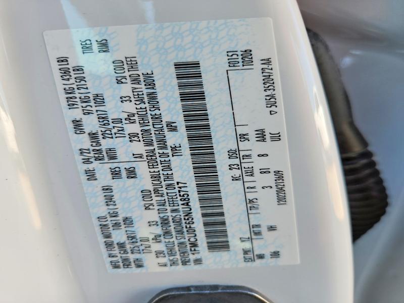 Продаж на аукціоні авто 2022 Ford Escape, vin: 1FMCU0F65NUA85717, номер лоту: 68783746