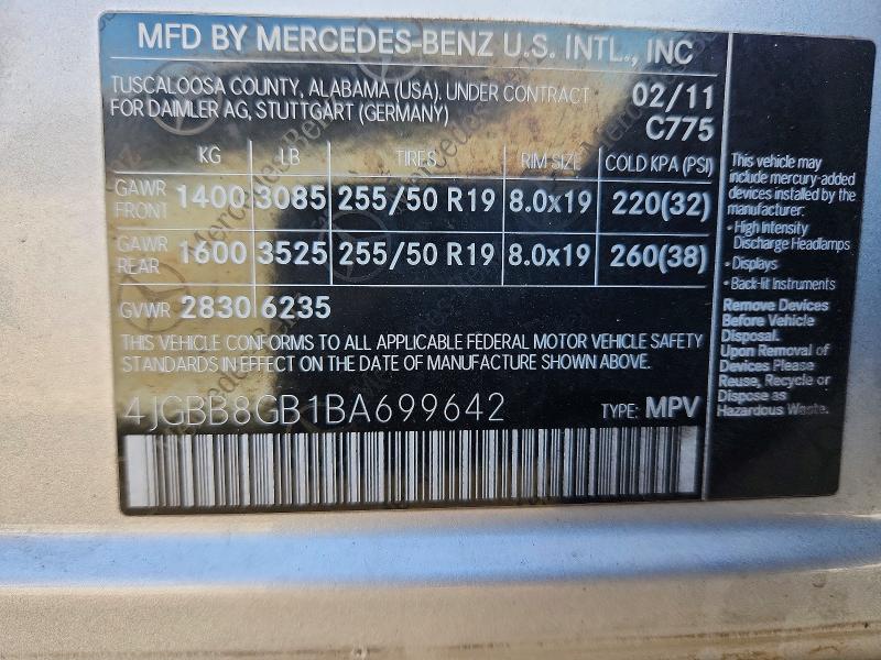 Продажа на аукционе авто 2011 Mercedes-benz Ml, vin: 4JGBB8GB1BA699642, номер лота: 68756456