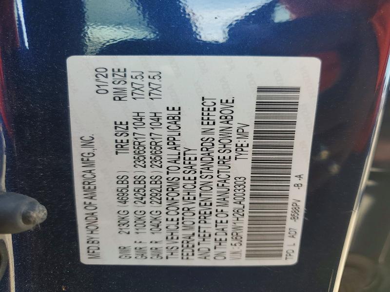 69452876 :رقم المزاد ، 5J6RW1H26LA003303 vin ، 2020 Honda Cr-v مزاد بيع