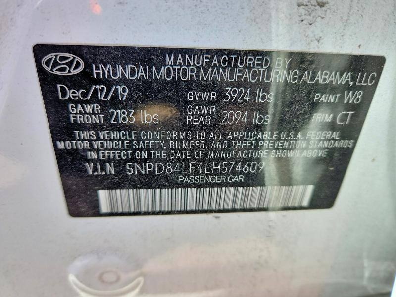 69908026 :رقم المزاد ، 5NPD84LF4LH574609 vin ، 2020 Hyundai Elantra مزاد بيع