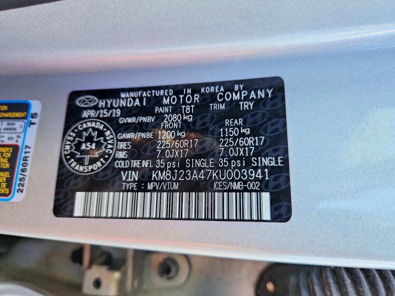 2019 Hyundai Tucson მანქანა იყიდება აუქციონზე, vin: KM8J23A47KU003941, აუქციონის ნომერი: 69318996