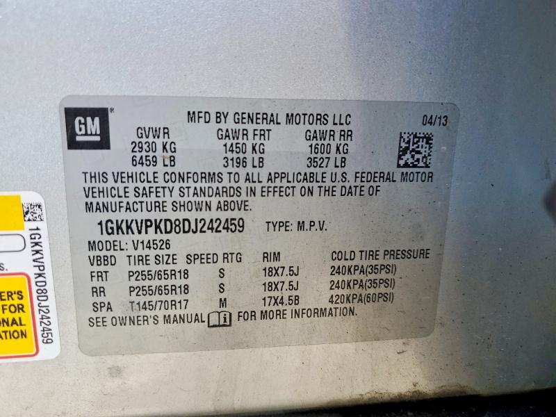 Aukcja sprzedaży 2013 Gmc Acadia, vin: 1GKKVPKD8DJ242459, numer aukcji: 68572136