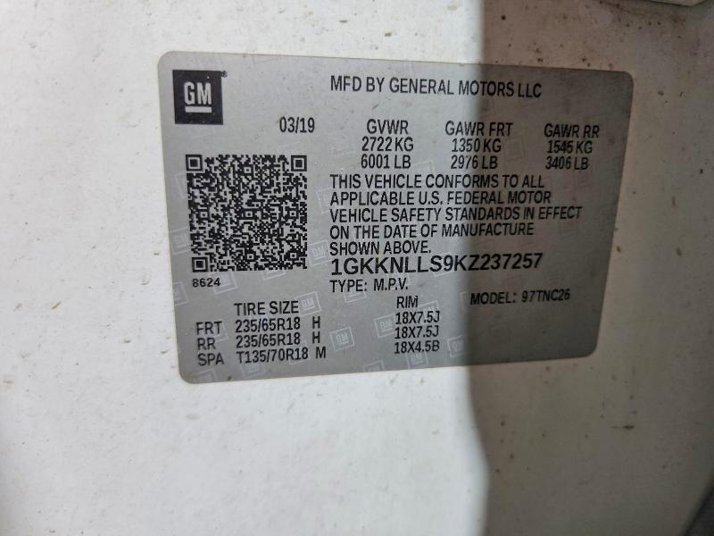 Продаж на аукціоні авто 2019 Gmc Acadia, vin: 1GKKNLLS9KZ237257, номер лоту: 69403126