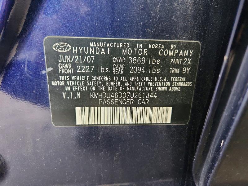 Продаж на аукціоні авто 2007 Hyundai Elantra, vin: KMHDU46D07U261344, номер лоту: 69906376