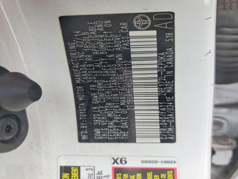 69033656 :رقم المزاد ، 2T1BURHE4EC117112 vin ، 2014 Toyota Corolla مزاد بيع