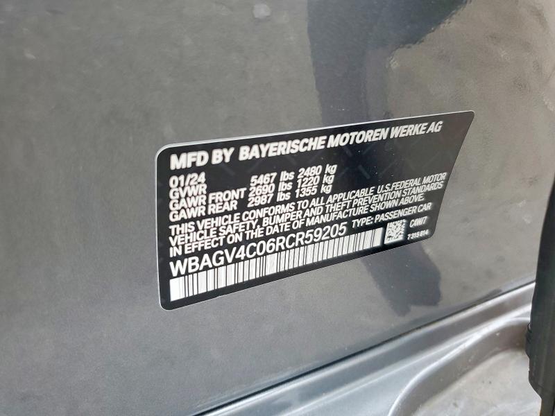 67777196 :رقم المزاد ، WBAGV4C06RCR59205 vin ، 2024 Bmw 840xi مزاد بيع