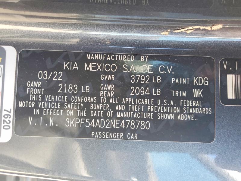 Продажа на аукционе авто 2022 Kia Forte, vin: 3KPF54AD2NE478780, номер лота: 68559676