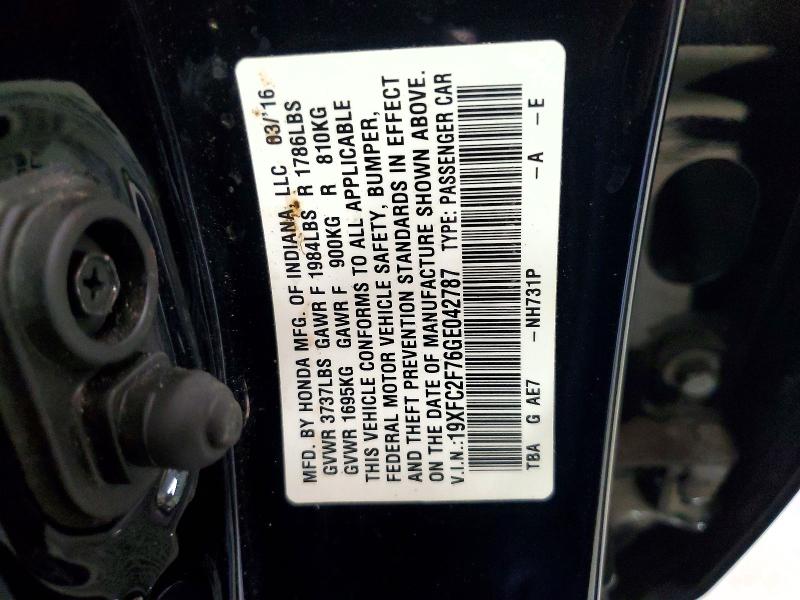 2016 Honda Civic მანქანა იყიდება აუქციონზე, vin: 19XFC2F76GE042787, აუქციონის ნომერი: 69220186