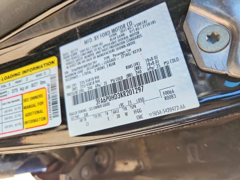 Продажа на аукционе авто 2019 Ford Fusion, vin: 3FA6P0HD3KR201297, номер лота: 68007476