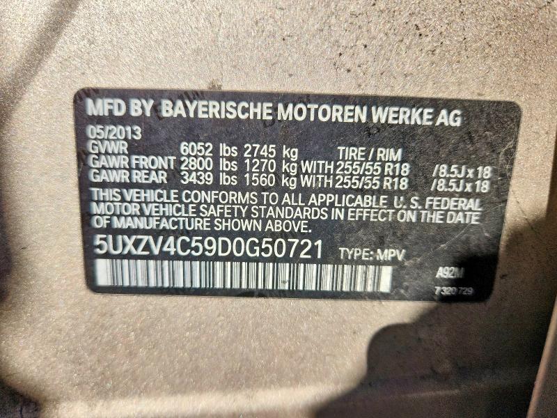 68883836 :رقم المزاد ، 5UXZV4C59D0G50721         vin ، 2013 Bmw X5 مزاد بيع