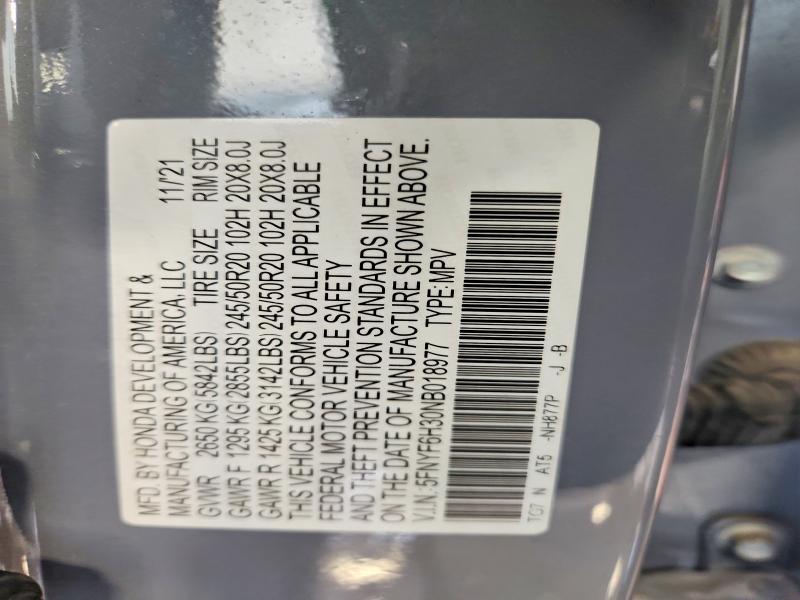 67312216 :رقم المزاد ، 5FNYF6H30NB018977 vin ، 2022 Honda Pilot مزاد بيع