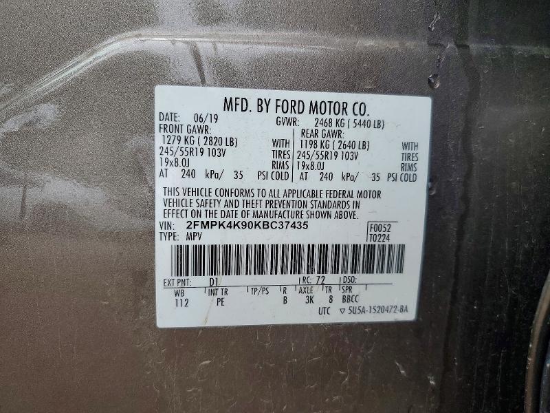 Auction sale of the 2019 Ford Edge, vin: 2FMPK4K90KBC37435, lot number: 68195066