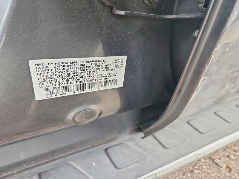 70491126 :رقم المزاد ، 5FNYF4H61BB079362 vin ، 2011 Honda Pilot مزاد بيع