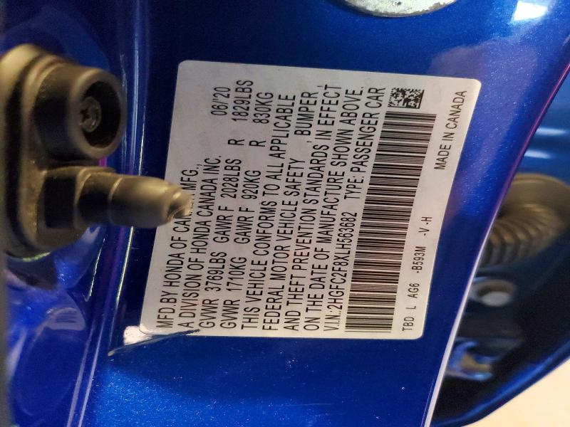 Продаж на аукціоні авто 2020 Honda Civic, vin: 2HGFC2F8XLH563682, номер лоту: 67266556