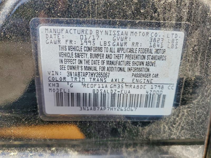2017 Nissan Sentra მანქანა იყიდება აუქციონზე, vin: 3N1AB7AP7HY265067, აუქციონის ნომერი: 69598706