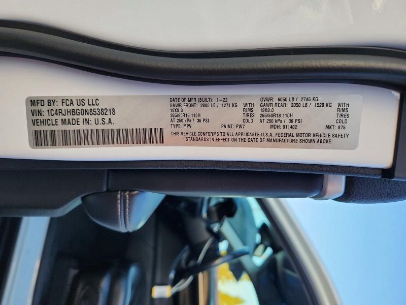 68602656 :رقم المزاد ، 1C4RJHBG0N8538218 vin ، 2022 Jeep Grand Cherokee مزاد بيع