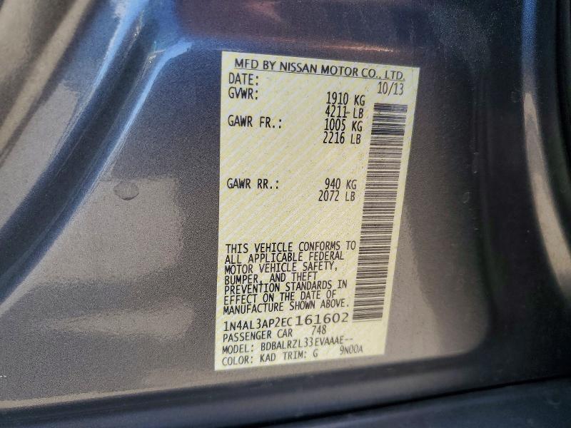 2014 Nissan Altima მანქანა იყიდება აუქციონზე, vin: 1N4AL3AP2EC161602, აუქციონის ნომერი: 70907246
