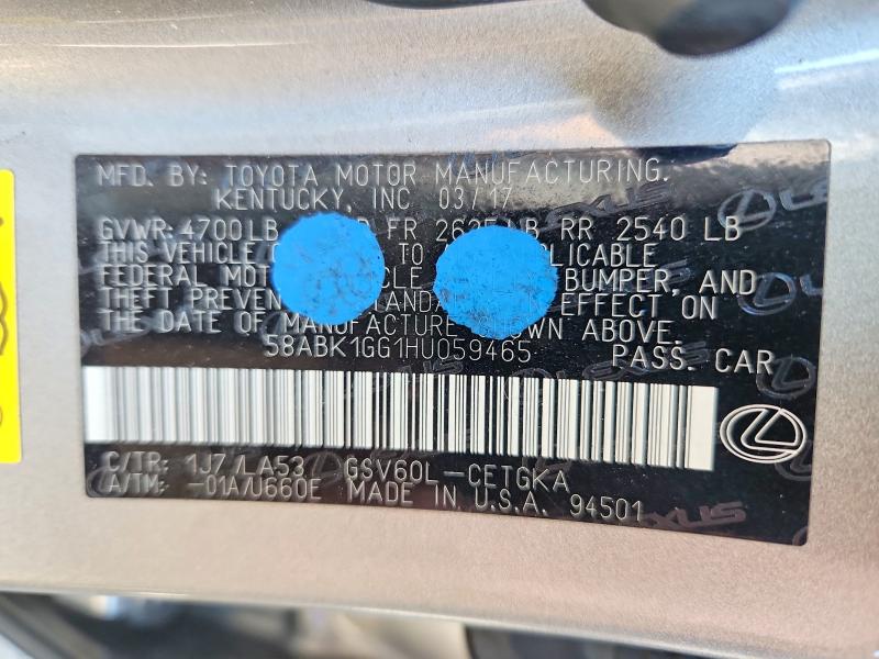 Aukcja sprzedaży 2017 Lexus Es, vin: 58ABK1GG1HU059465, numer aukcji: 68094896