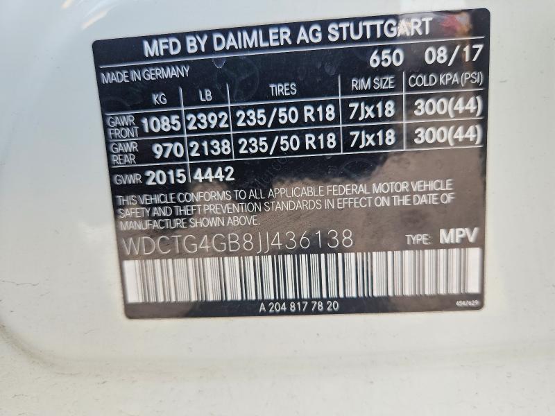 Продажа на аукционе авто 2018 Mercedes-benz Gla, vin: WDCTG4GB8JJ436138, номер лота: 69906366