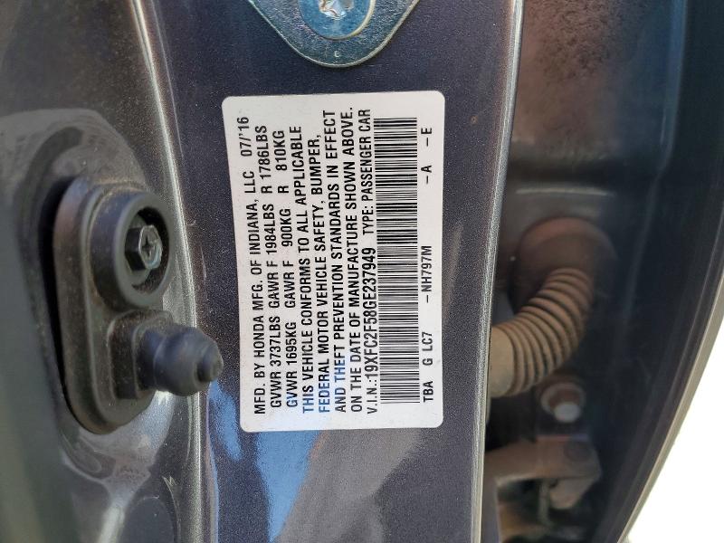 Продаж на аукціоні авто 2016 Honda Civic, vin: 19XFC2F58GE237949, номер лоту: 70182626