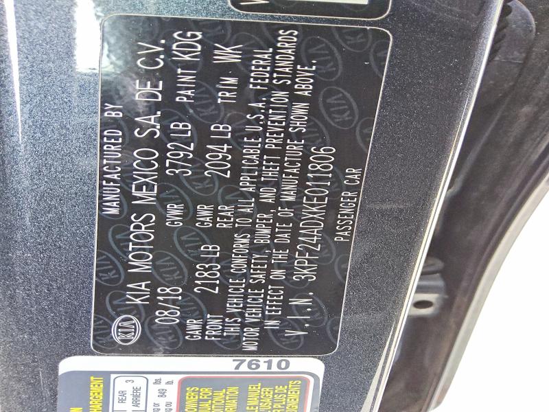 2019 Kia Forte მანქანა იყიდება აუქციონზე, vin: 3KPF24ADXKE011806, აუქციონის ნომერი: 66740076