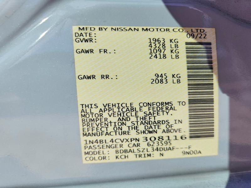 2023 Nissan Altima მანქანა იყიდება აუქციონზე, vin: 1N4BL4CVXPN308116, აუქციონის ნომერი: 70282436