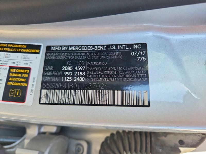 Продажа на аукционе авто 2018 Mercedes-benz C, vin: 55SWF4JB0JU237024, номер лота: 68370266