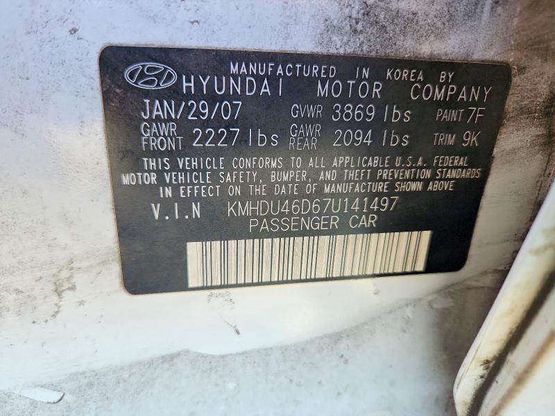 Aukcja sprzedaży 2007 Hyundai Elantra, vin: KMHDU46D67U141497, numer aukcji: 70478376