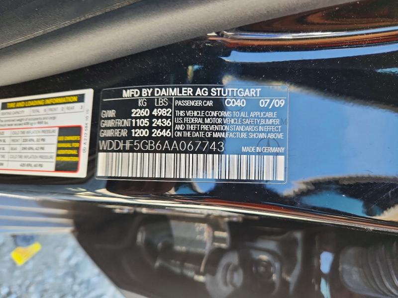 2010 Mercedes-benz E მანქანა იყიდება აუქციონზე, vin: WDDHF5GB6AA067743, აუქციონის ნომერი: 67857026