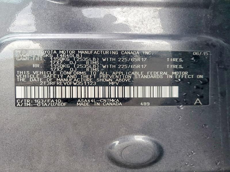 Продаж на аукціоні авто 2015 Toyota Rav4, vin: 2T3RFREV0FW351123, номер лоту: 67512996