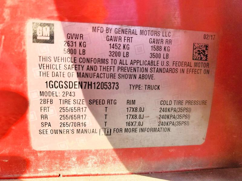 69319956 :رقم المزاد ، 1GCGSDEN7H1205373 vin ، 2017 Chevrolet Colorado مزاد بيع