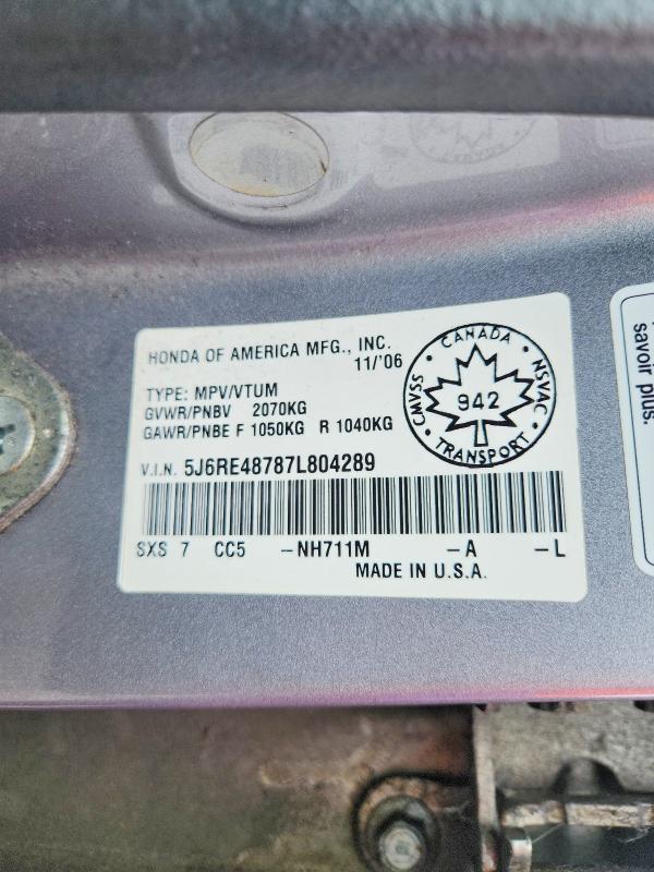 67249186 :رقم المزاد ، 5J6RE48787L804289 vin ، 2007 Honda Cr-v مزاد بيع