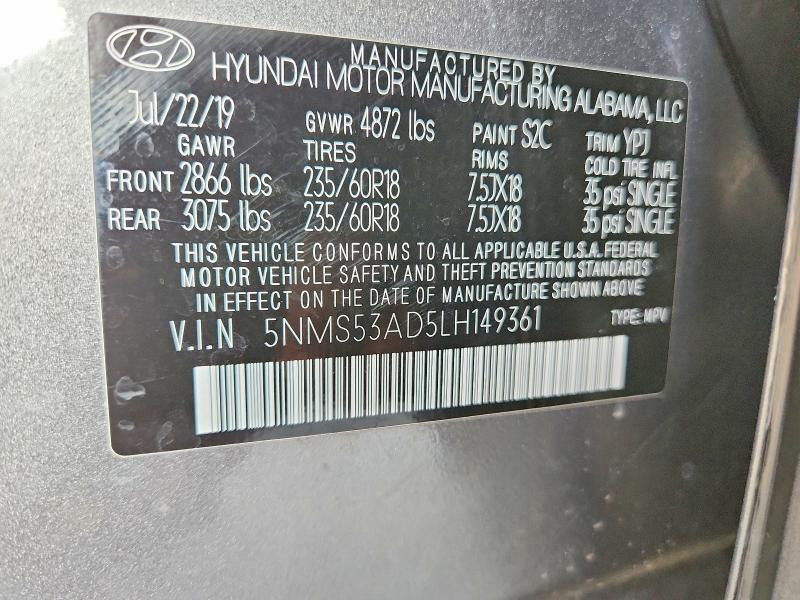 Продаж на аукціоні авто 2020 Hyundai Santa Fe, vin: 5NMS53AD5LH149361, номер лоту: 66413316