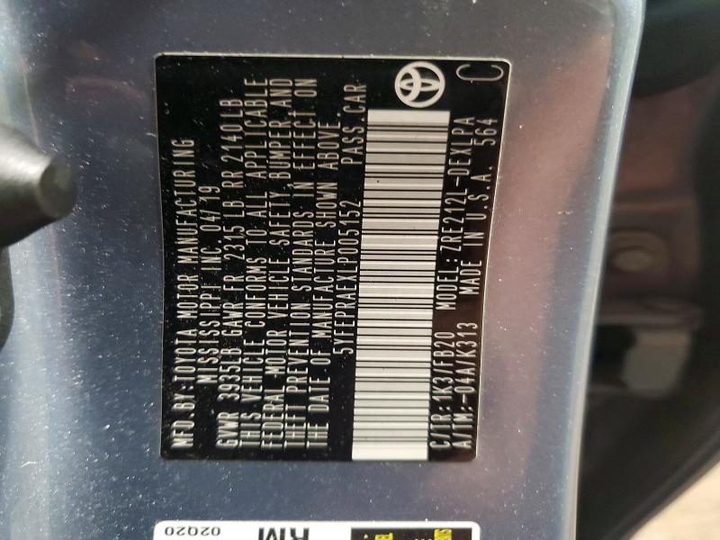 Auction sale of the 2020 Toyota Corolla, vin: 5YFEPRAEXLP005152, lot number: 69695556