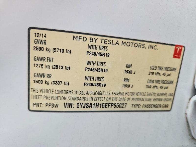 63731346 :رقم المزاد ، 5YJSA1H15EFP65027 vin ، 2014 Tesla Model S مزاد بيع