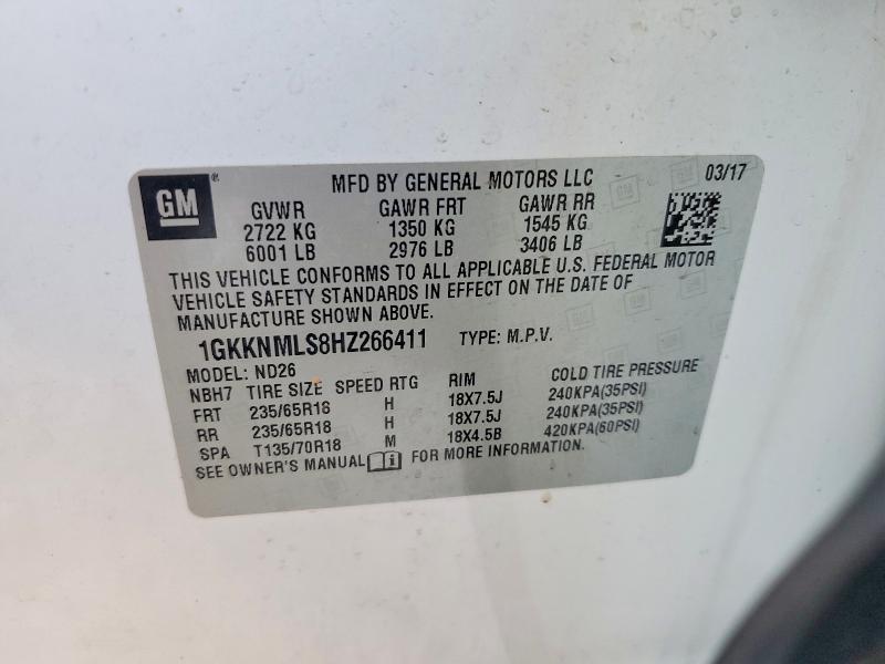 67931216 :رقم المزاد ، 1GKKNMLS8HZ266411 vin ، 2017 Gmc Acadia مزاد بيع