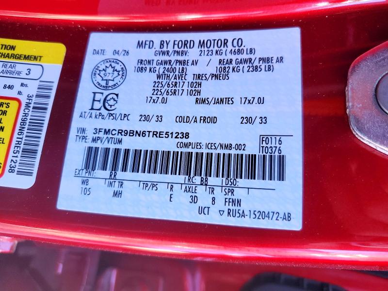 Продаж на аукціоні авто 2026 Ford Bronco Sport, vin: 3FMCR9BN6TRE51238, номер лоту: 70070886