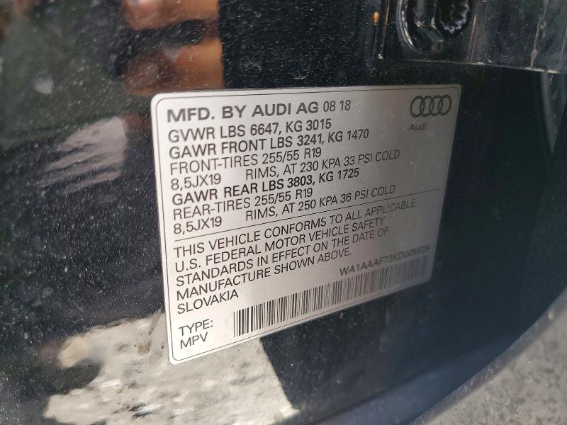 70372616 :رقم المزاد ، WA1AAAF73KD005629 vin ، 2019 Audi Q7 مزاد بيع