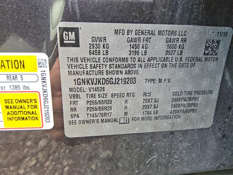 2016 Chevrolet Traverse მანქანა იყიდება აუქციონზე, vin: 1GNKVJKD6GJ219203, აუქციონის ნომერი: 68069356