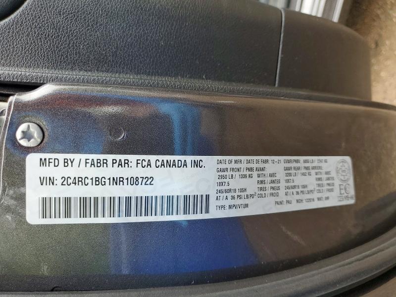 Продаж на аукціоні авто 2022 Chrysler Pacifica, vin: 2C4RC1BG1NR108722, номер лоту: 68094926