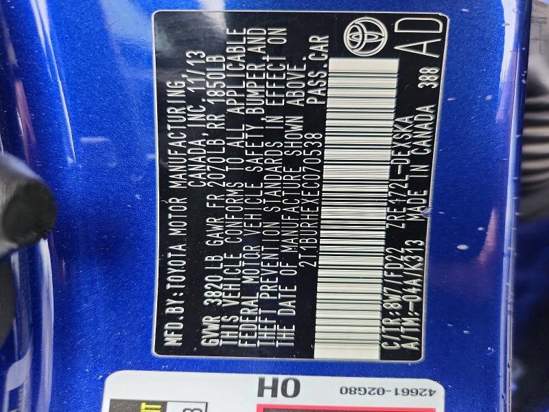 Aukcja sprzedaży 2014 Toyota Corolla, vin: 2T1BURHEXEC070538, numer aukcji: 67868586