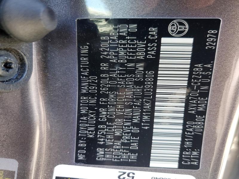 Продаж на аукціоні авто 2020 Toyota Camry, vin: 4T1M11AK7LU398806, номер лоту: 67901726