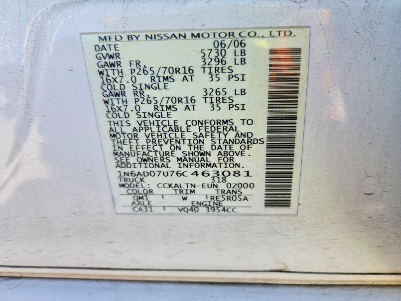 70692726 :رقم المزاد ، 1N6AD07U76C463081 vin ، 2006 Nissan Frontier مزاد بيع