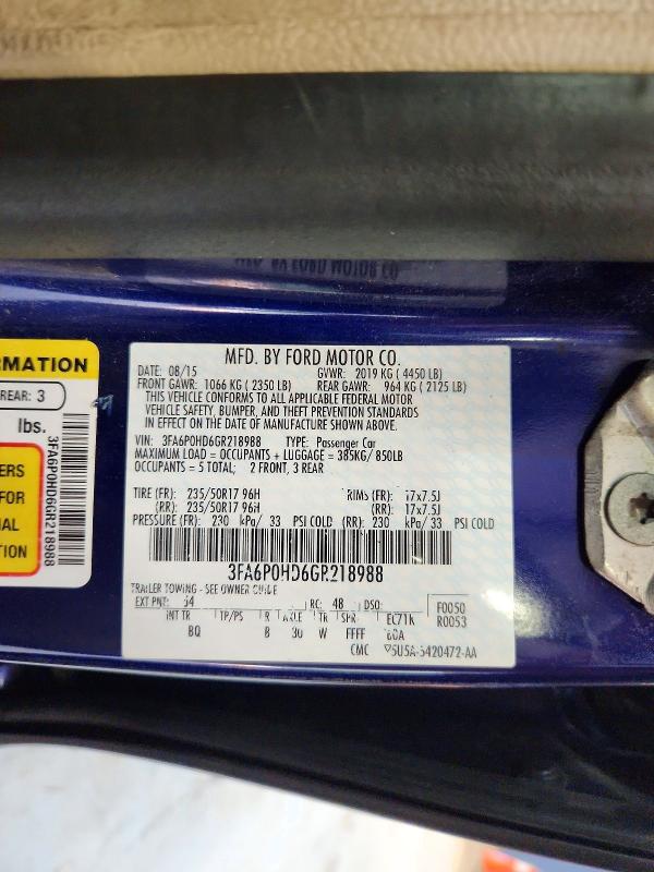 2016 Ford Fusion მანქანა იყიდება აუქციონზე, vin: 3FA6P0HD6GR218988, აუქციონის ნომერი: 71031916