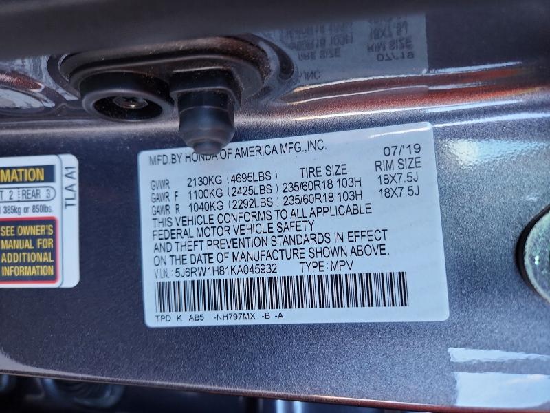 Продаж на аукціоні авто 2019 Honda Cr-v, vin: 5J6RW1H81KA045932, номер лоту: 70082466