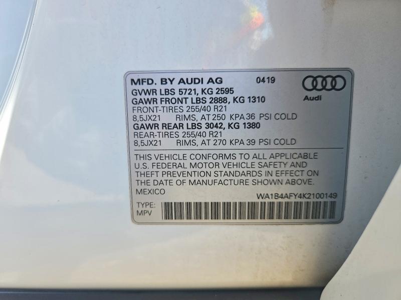 Продаж на аукціоні авто 2019 Audi Sq5, vin: WA1B4AFY4K2100149, номер лоту: 65354426