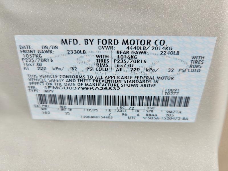 Продаж на аукціоні авто 2009 Ford Escape, vin: 1FMCU03799KA26832, номер лоту: 69907026