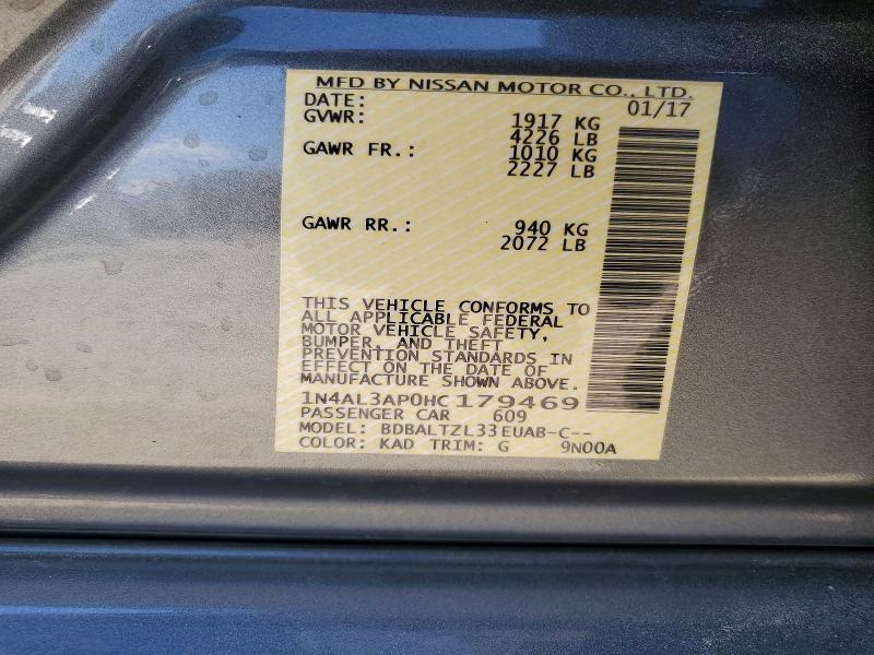 2017 Nissan Altima მანქანა იყიდება აუქციონზე, vin: 1N4AL3AP0HC179469, აუქციონის ნომერი: 70566016