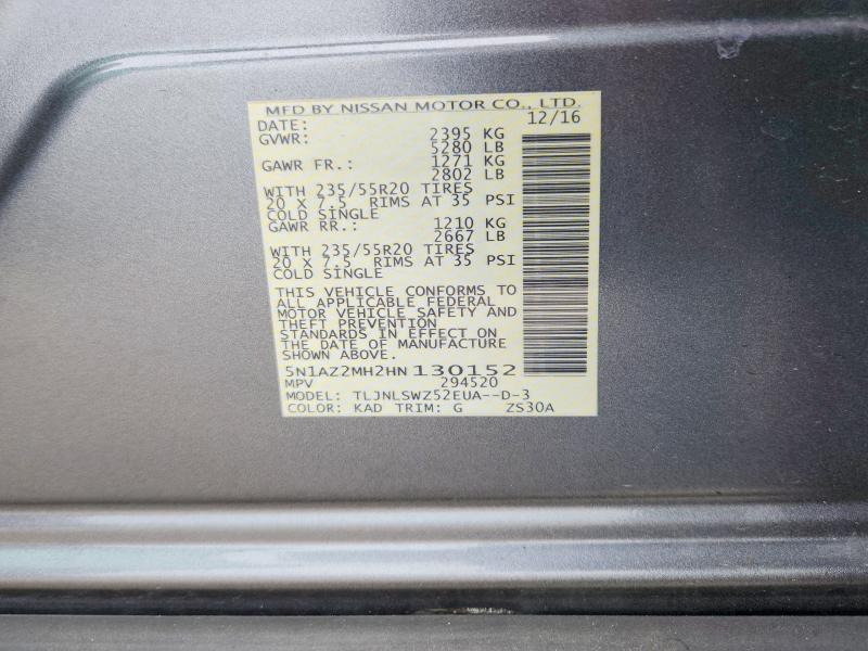 Продаж на аукціоні авто 2017 Nissan Murano, vin: 5N1AZ2MH2HN130152, номер лоту: 69153846